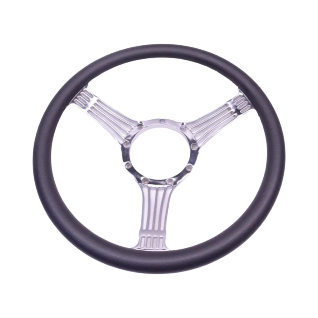 14" Chrome Billet Aluminum Banjo Steering Wheel Adapter Horn Button Black - SAE-Speed