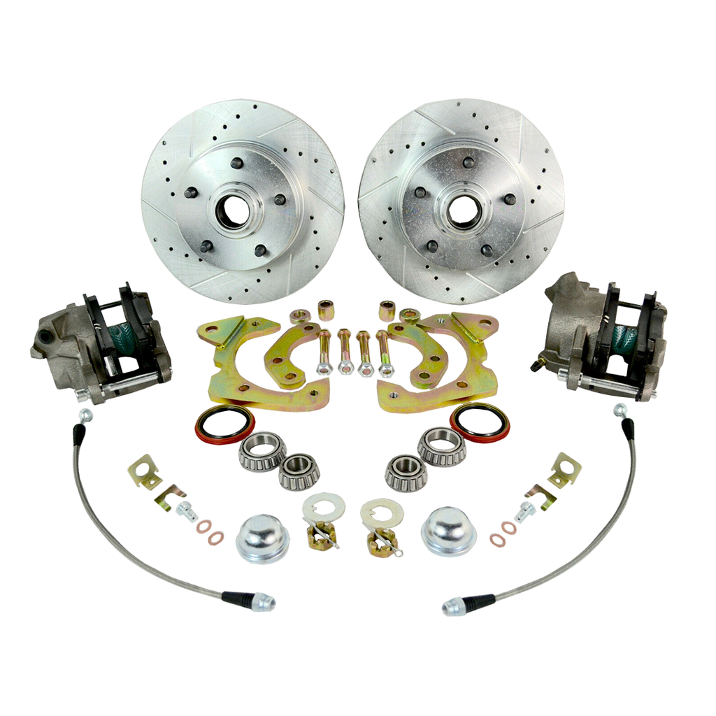 1955-1958 BEL AIR, IMPALA FRONT DISC BRAKE CONVERSION KIT DRILLED SLOTTED ROTORS - SAE-Speed