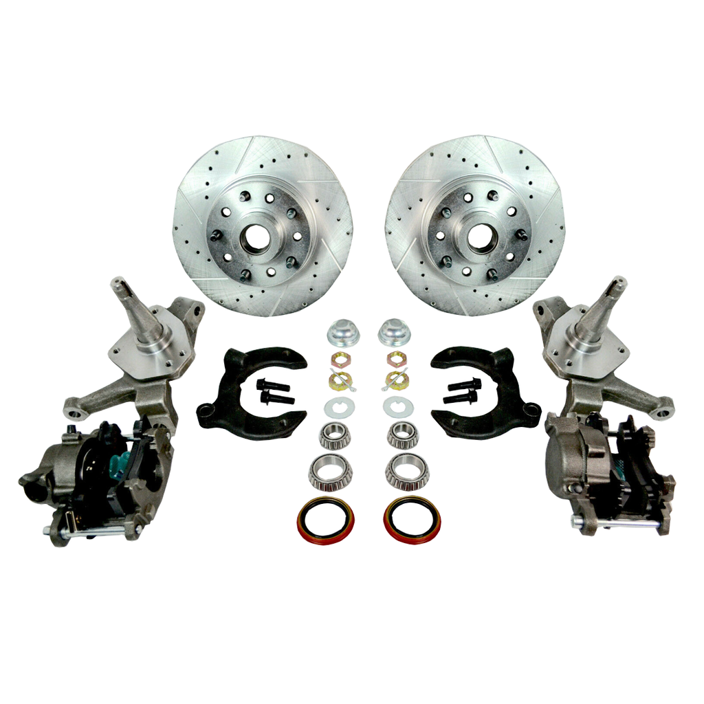 MUSTANG II FRONT DRILLED SLOTTED DUAL BOLT PATTERN ROTORS DISC BRAKE KIT 2" DROP - SAE-Speed